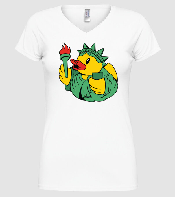 Rățușcă de cauciuc Statuia Libertății model alb pe tricou