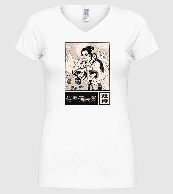 Samurai model alb pe tricou