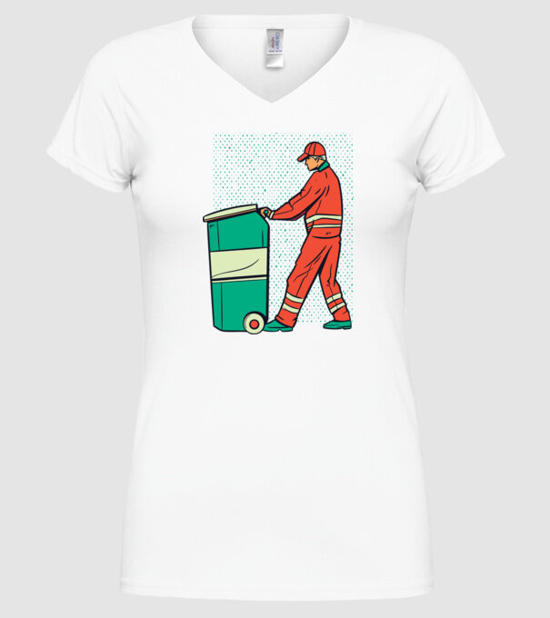 Gunoier model alb pe tricou