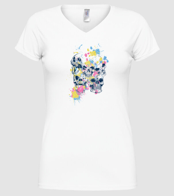 Cranii colorate model alb pe tricou