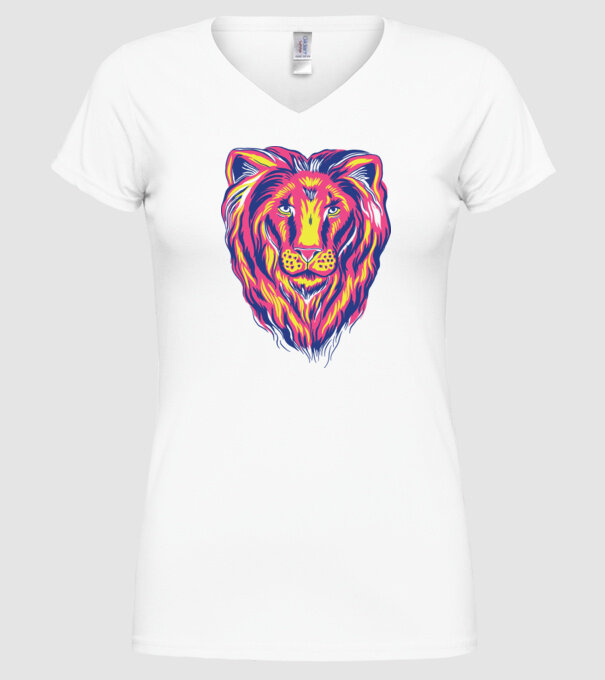 Leu colorat model alb pe tricou