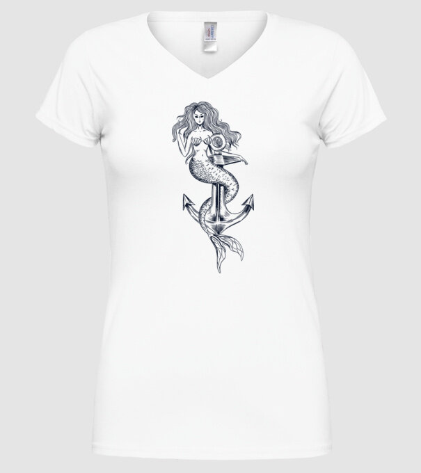 Ancoră sirenă model alb pe tricou