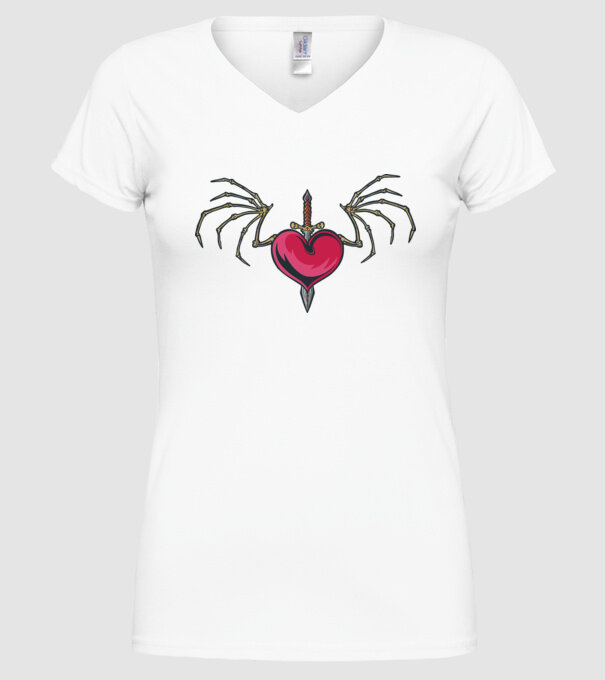 Inimă cu sabie model alb pe tricou