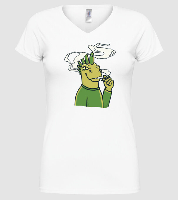 Dinozaur fumător model alb pe tricou