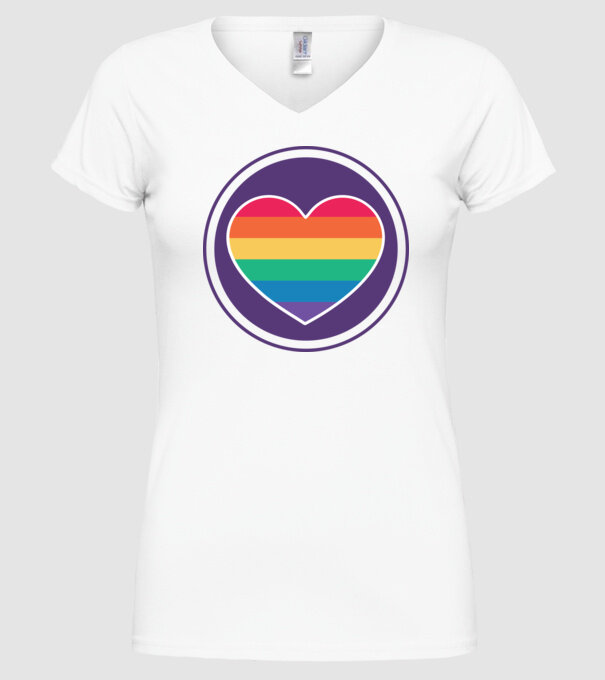 Inimă curcubeu model alb pe tricou
