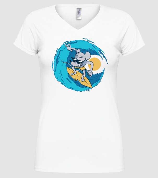 Șoarece Surfer model alb pe tricou