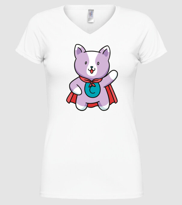 Pisică Supererou model alb pe tricou