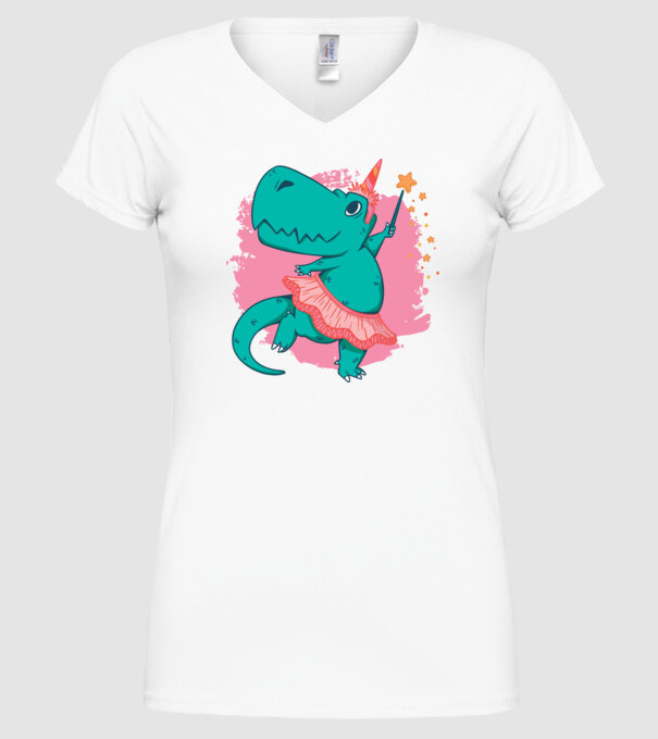 T-rex Balerină model alb pe tricou