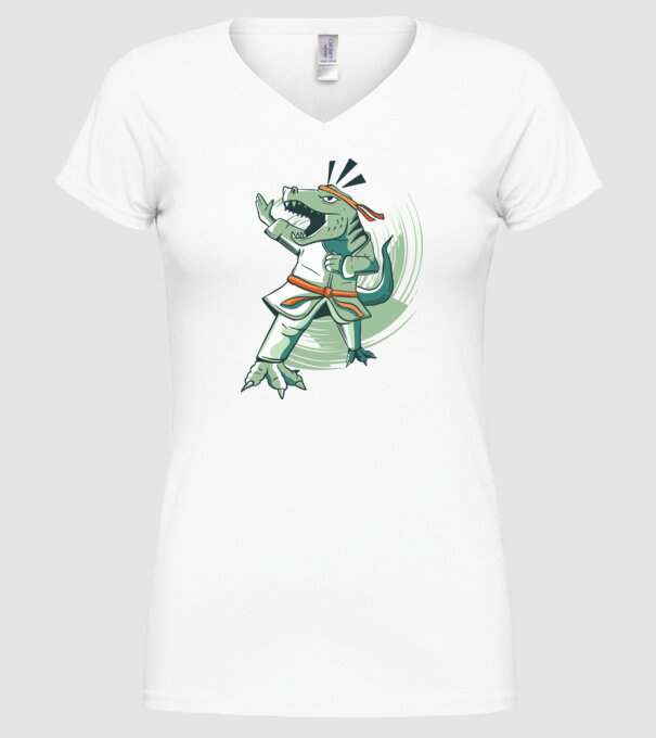 T-rex Karate model alb pe tricou
