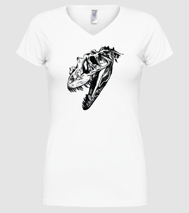 Craniu T-rex model alb pe tricou