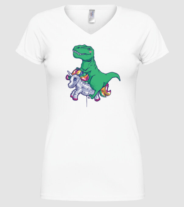 T-rex pe Unicorn balon model alb pe tricou