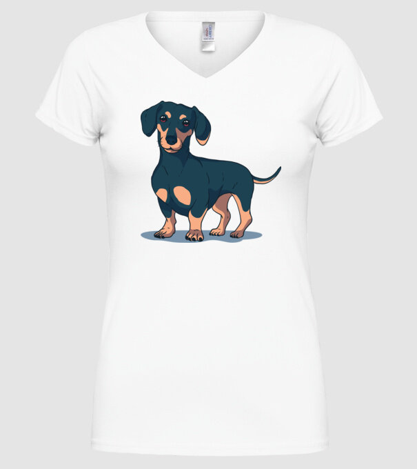 Tricou cu Câine teckel drăguț model alb pe tricou