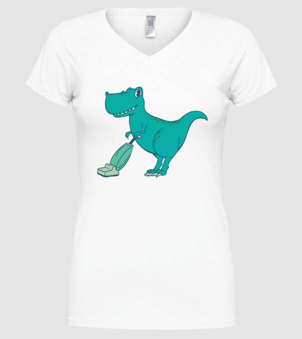 T-rex făcând curățenie model alb pe tricou