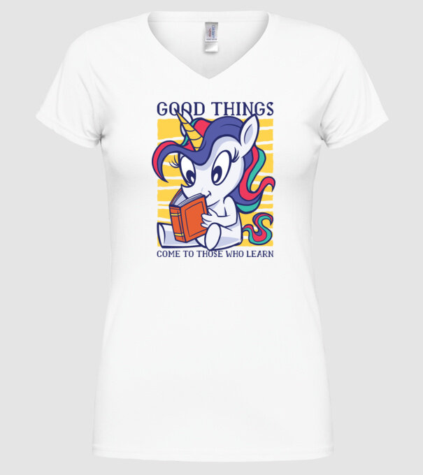 Student unicorn model alb pe tricou
