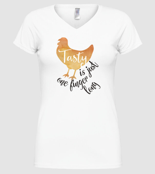 Tasty is just one finger long model alb pe tricou