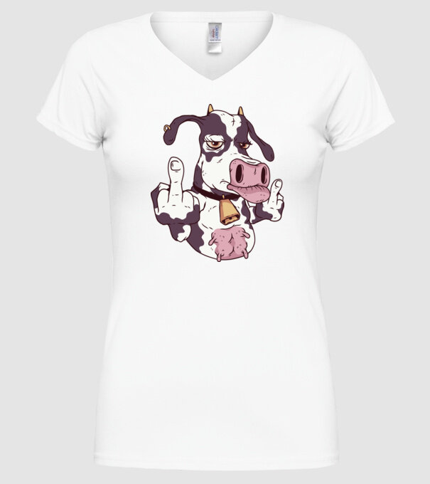Vaca arată degetul model alb pe tricou