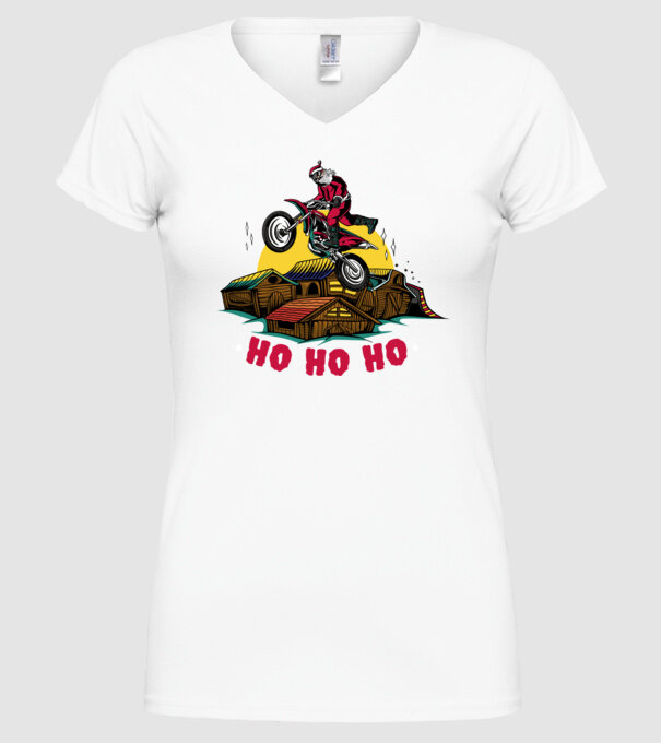 Moș Crăciun pe motocicletă Cross model alb pe tricou