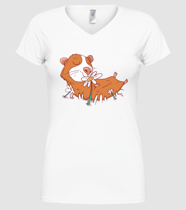 Porcușor de Guineea pe câmp model alb pe tricou