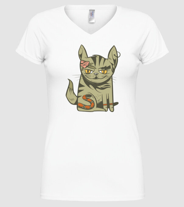 Pisoi tatuat model alb pe tricou