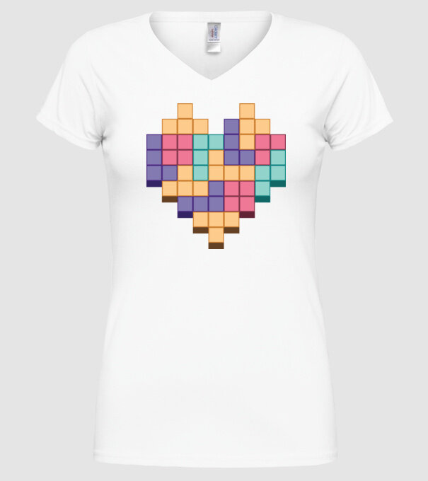 Inimă Tetris model alb pe tricou