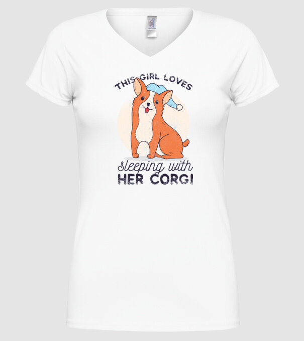 This Girl Loves sleeping with her Corgi model alb pe tricou
