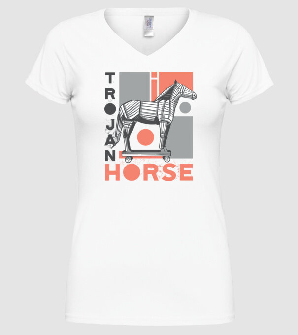 Cal troian model alb pe tricou