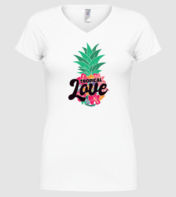 Ananas Tropical Love model alb pe tricou