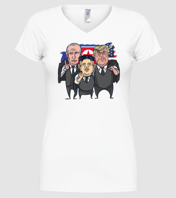 Trump, Putin, Kim - trei prieteni buni model alb pe tricou