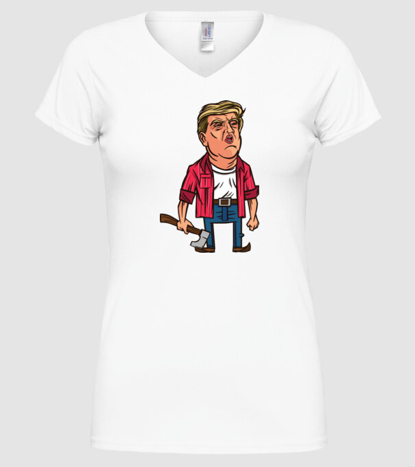Trump tăietor de lemne model alb pe tricou