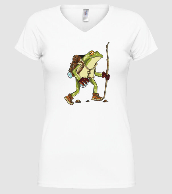 Broască în drumeție model alb pe tricou