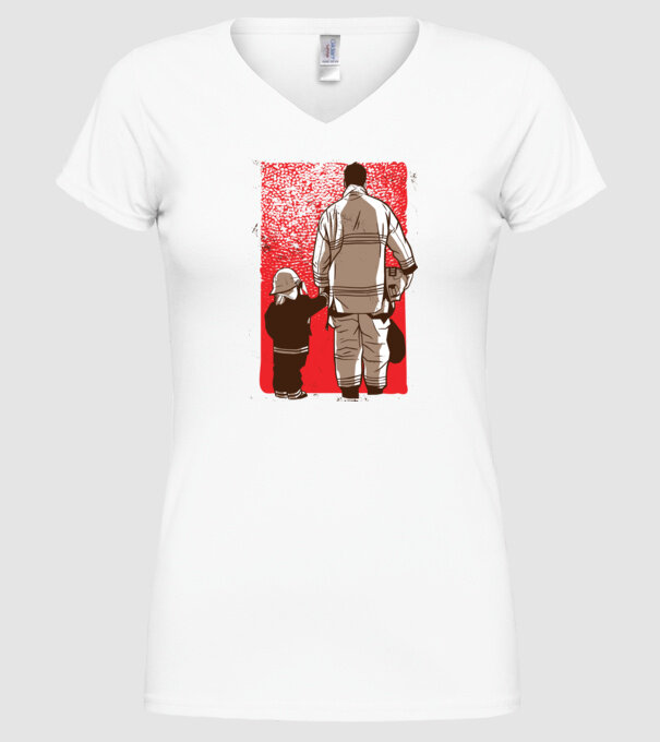 Tricou Pompier tată și fiu model alb pe tricou
