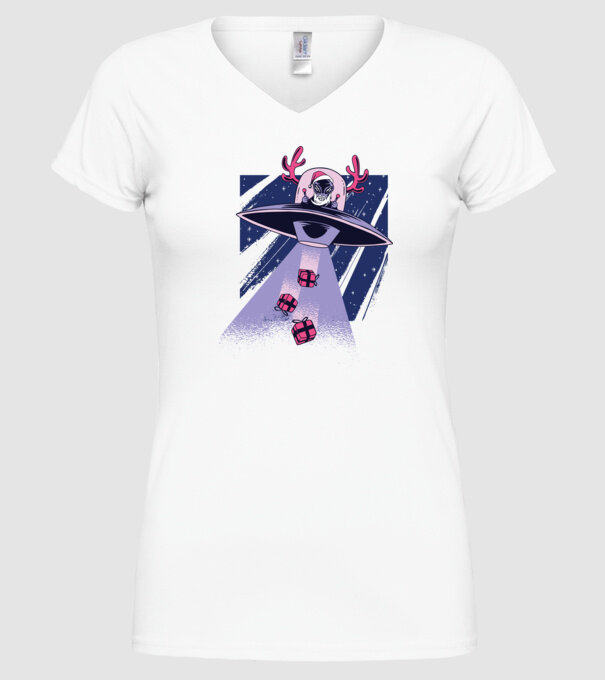 OZN duce cadouri - tricou de Crăciun amuzant model alb pe tricou