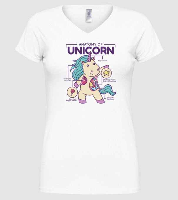 Unicorn Anatomie model alb pe tricou