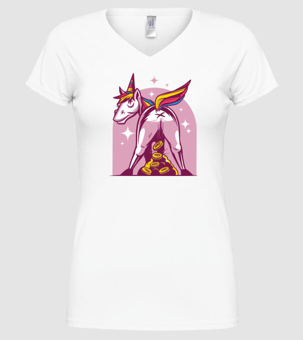 Unicorn Bitcoin model alb pe tricou
