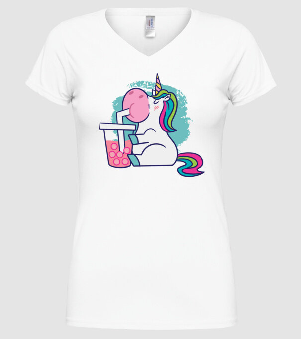 Unicorn Bubble Tea model alb pe tricou