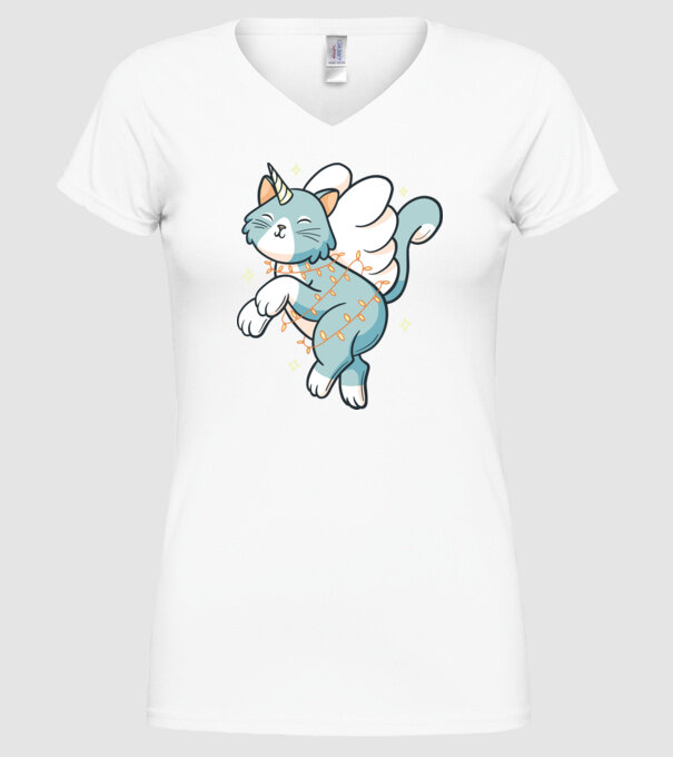 Pisică Unicorn model alb pe tricou