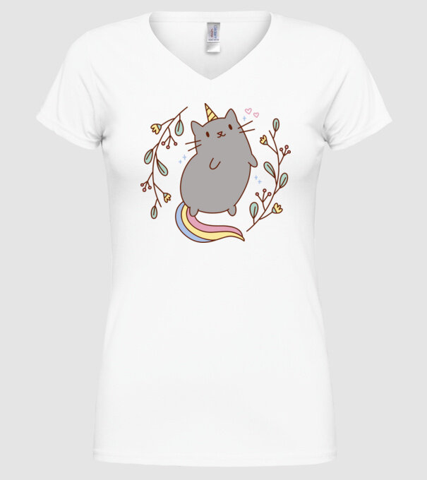 Pisică Unicorn model alb pe tricou