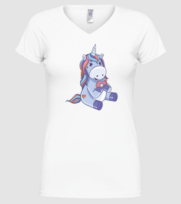 Unicorn cu gogoașă model alb pe tricou