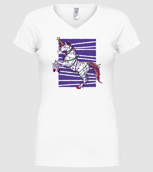 Unicorn pom de Crăciun model alb pe tricou