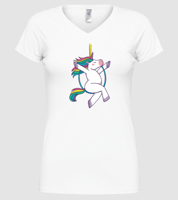 Unicorn pe cerc model alb pe tricou