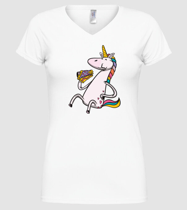 Unicorn cu prăjitură model alb pe tricou