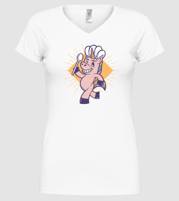Unicorn Bucătar model alb pe tricou