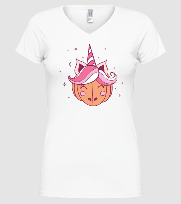 Unicorn Dovleac model alb pe tricou