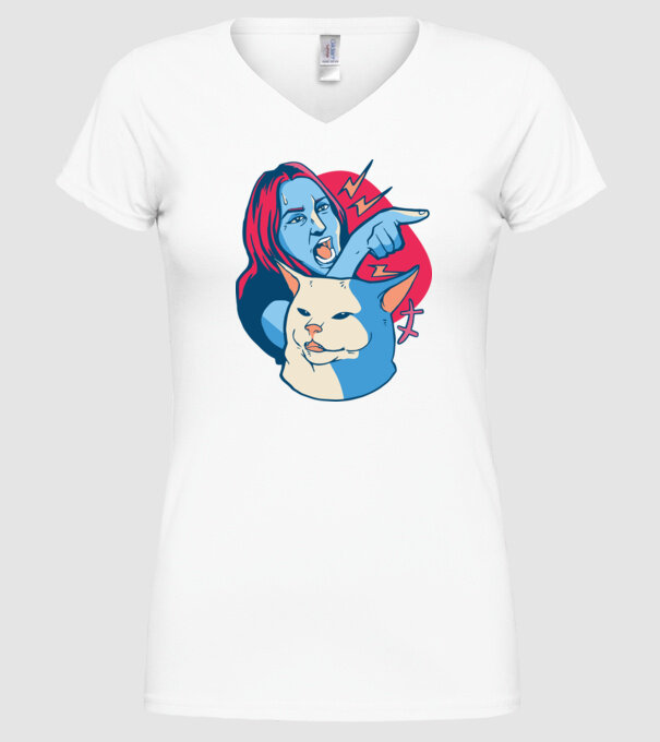 Meme pisică urlătoare model alb pe tricou
