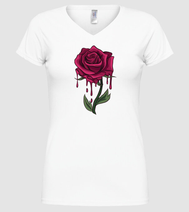 Trandafir sângerând model alb pe tricou