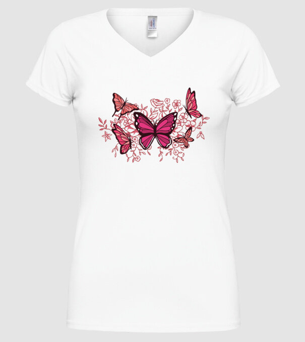 Fluturi cu flori model alb pe tricou