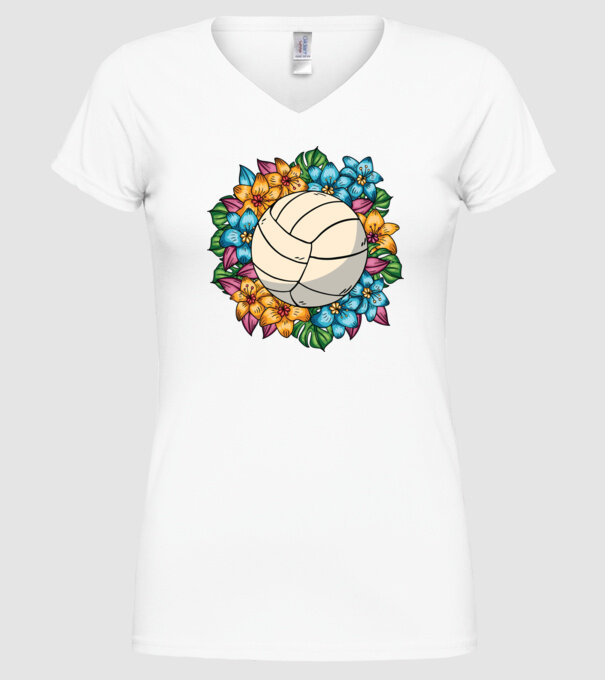 Minge de volei cu flori model alb pe tricou