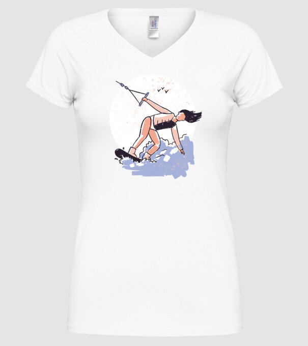Fată cu Wakeboard model alb pe tricou