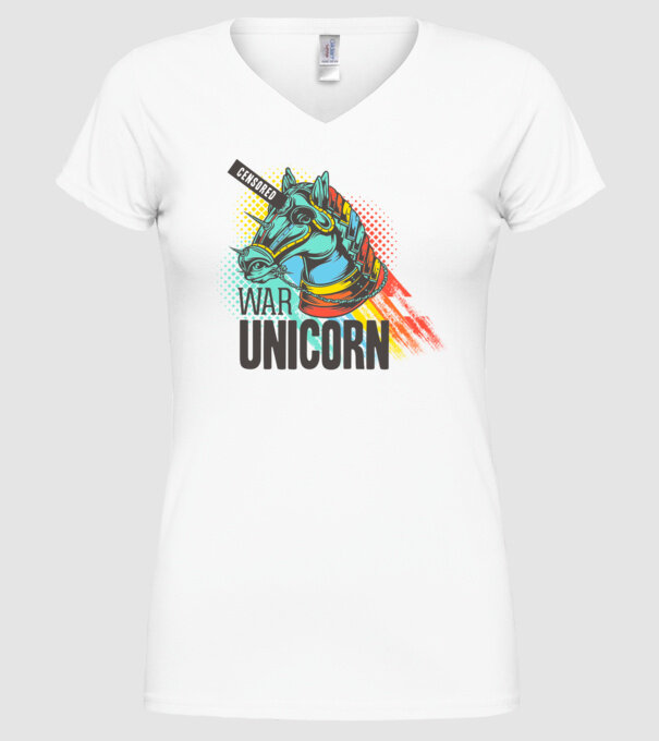 War Unicorn model alb pe tricou