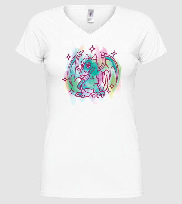 Acuarelă Dragon model alb pe tricou